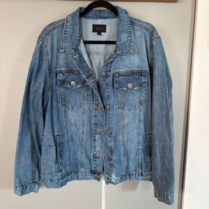 Risen Jeans Blue Denim Jacket Medium Wash Distressed 1XL Rocker-chic Streetwear